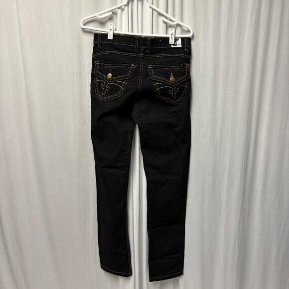 Cutie Catty Black Denim Jeans Womens Size 7 Contrast Stitching Pockets Tapered - Picture 2 of 7